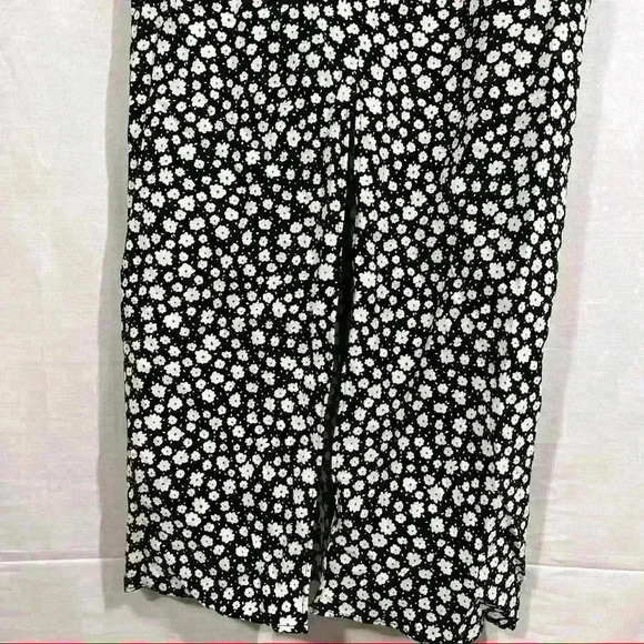 ZARA Black White Daisy Micro Floral Flower Print Linen Blend Midi Dress Sz L - Picture 6 of 15